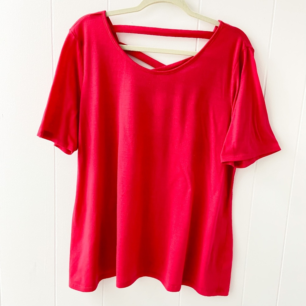 super soft pink tee, super soft pink t-shirt, lattice back detail tee